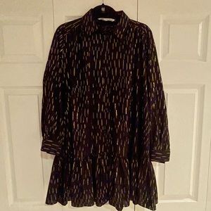 Zara Black and Gold Metallic Thread Drop Waist Mini Dress XS